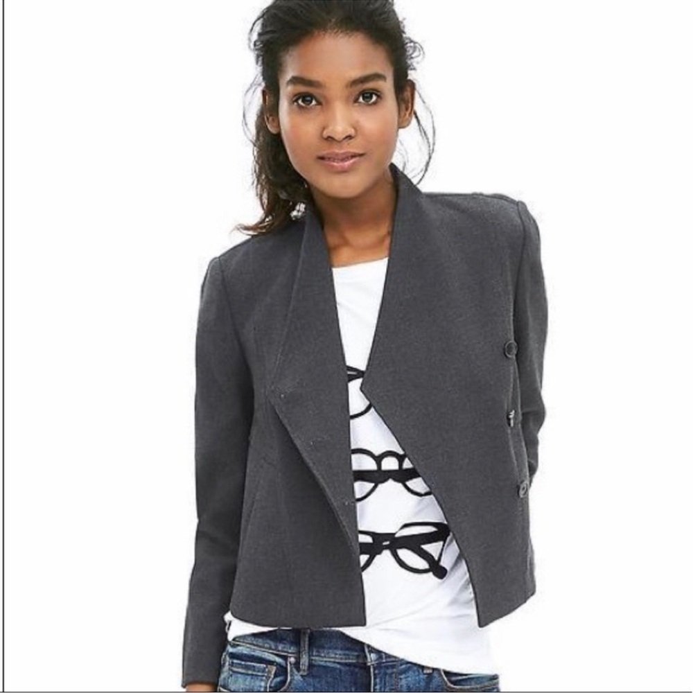 Banana Republic Trapeze Gray Cropped Three Button Blazer‎ office work Jacket 8